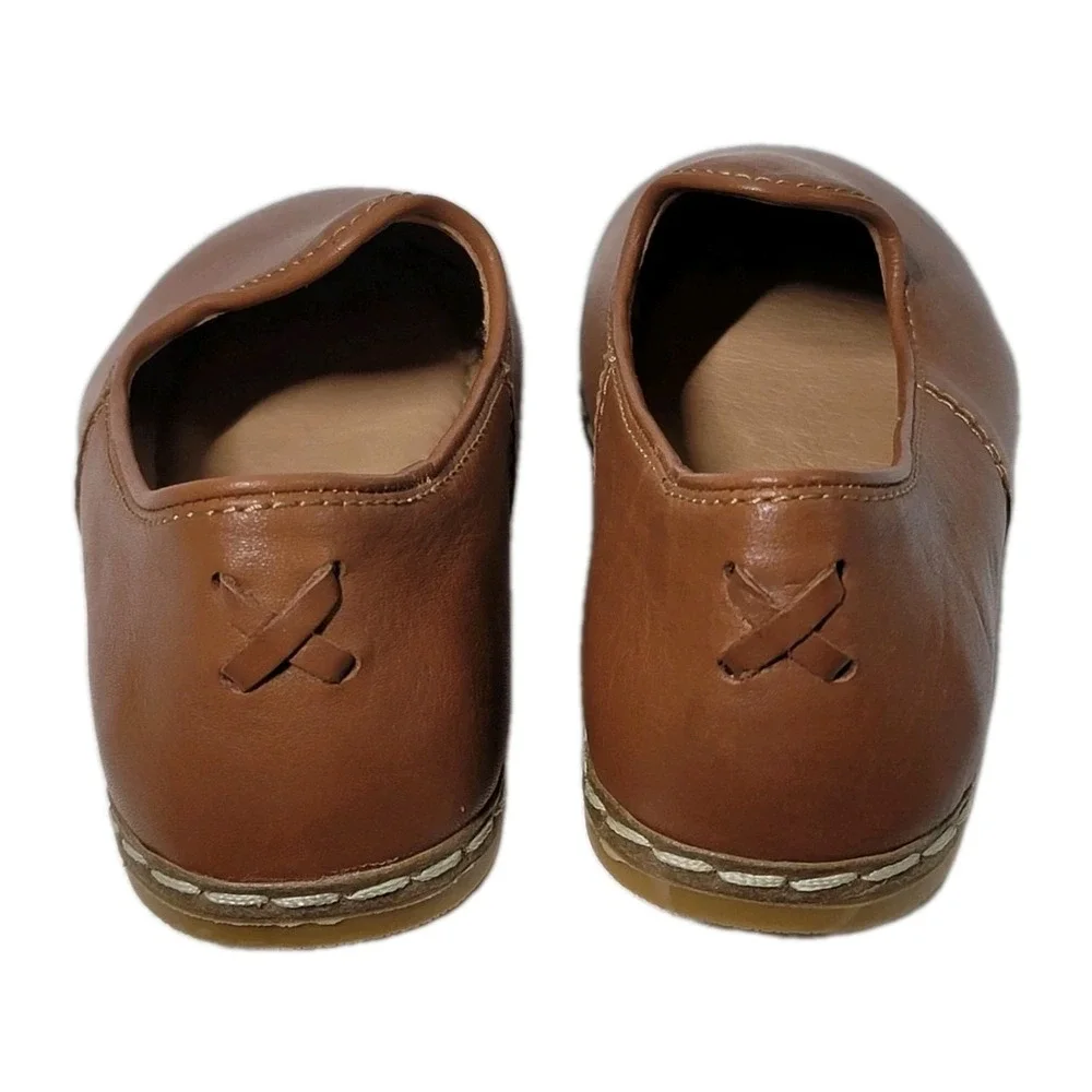 NNB Charix Size 5 Brown Classic Artisan Cognac Leather Slip On Flats Shoes